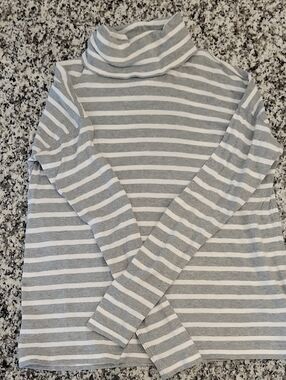 J. Crew Gray and White Striped Turtleneck Sweater